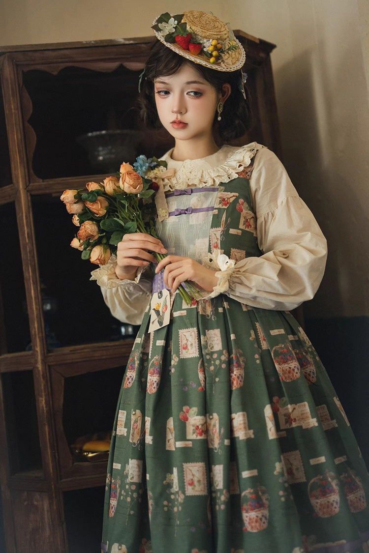 Watercolor Print JSK Dress with Sweet Elegance - Forest