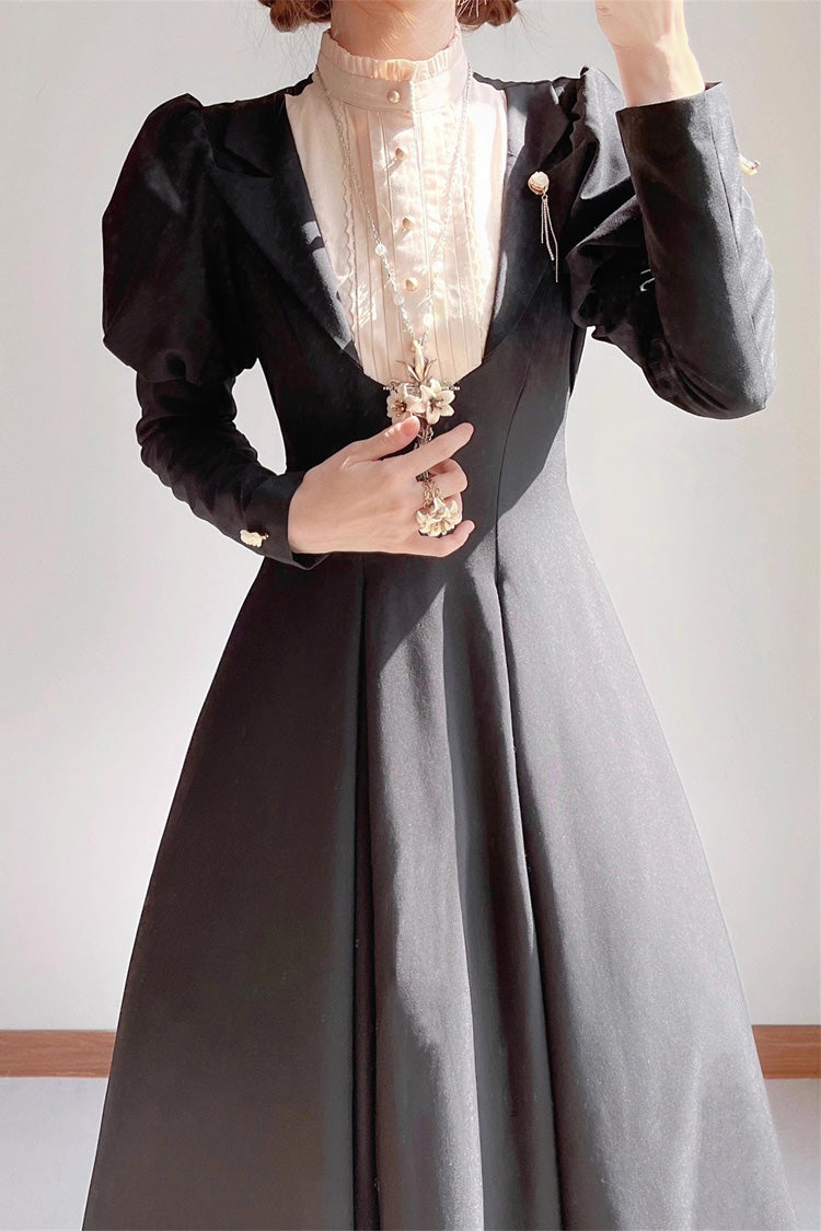 Black Nun Long Puff Sleeve High Waist Gothic Plus Size Dress
