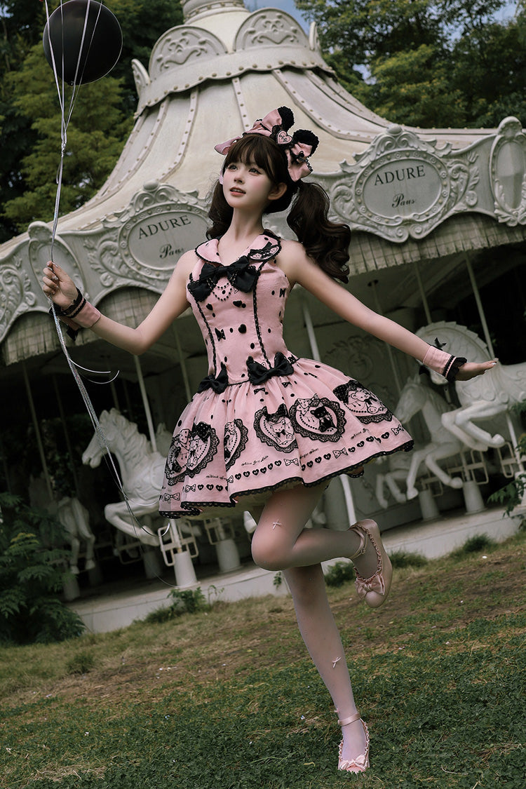 Pink Halter Sleeveless Embroidered Bow Lolita Gown - Sugar Bear