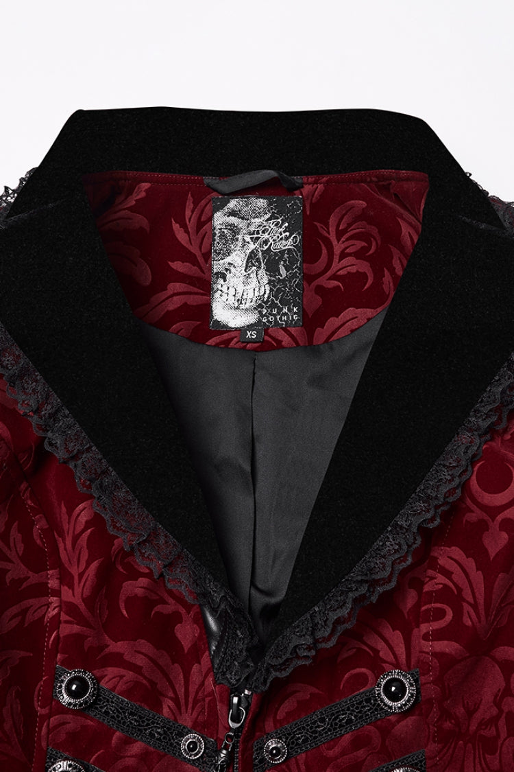 Scarlet Ebony Notched Collar Long Sleeve Laced Zipper Punk Jacket for Women