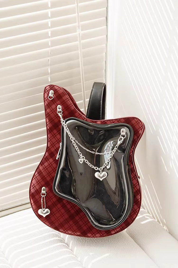 Itabag with Guitar Heart Print and Chain Decor, Sweet Lolita Style