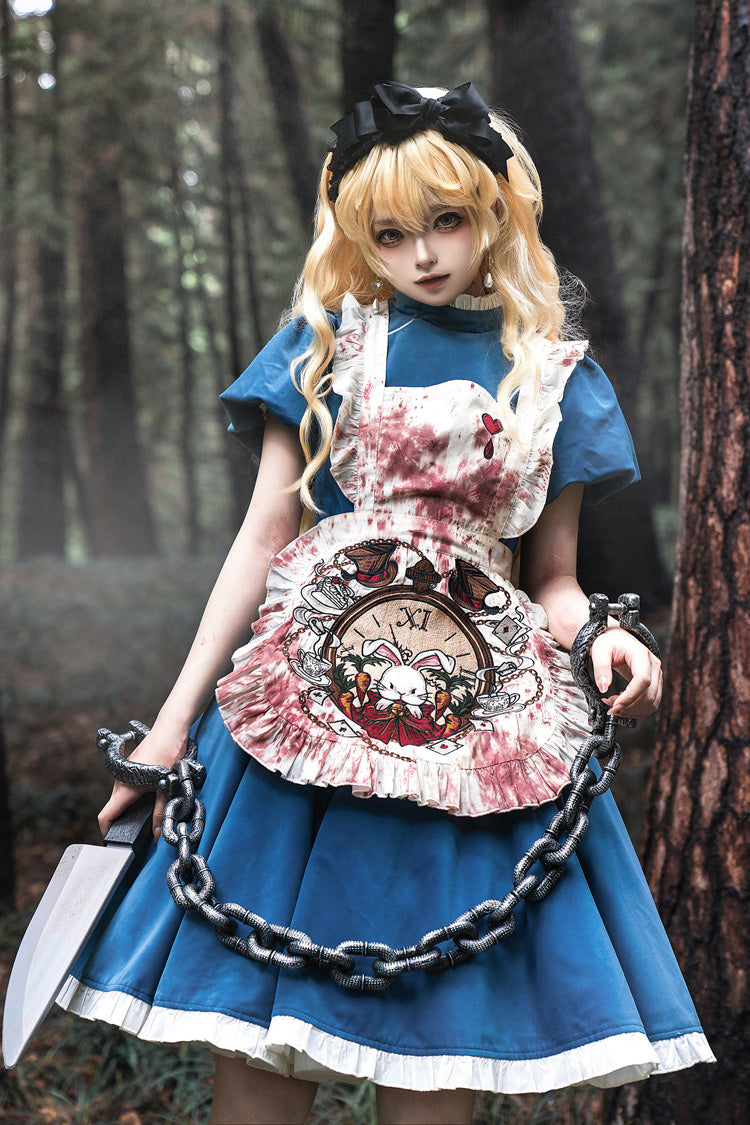 Blue Gothic Lolita Dress with Long Sleeves and Ruffles