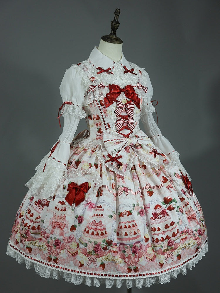 JSK Print Strawberry Sweet Accents and / Lolita White Set Bow Desserts Full
