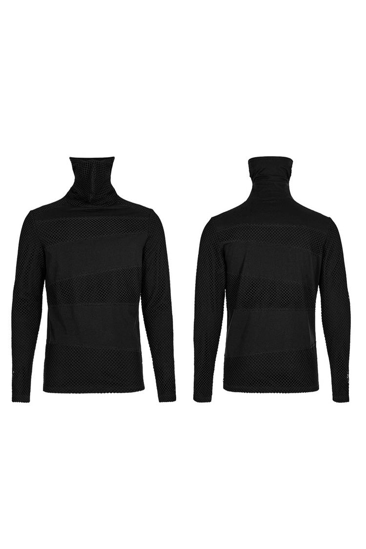 High-Collar Masked Mesh Long-Sleeve Punk Tee