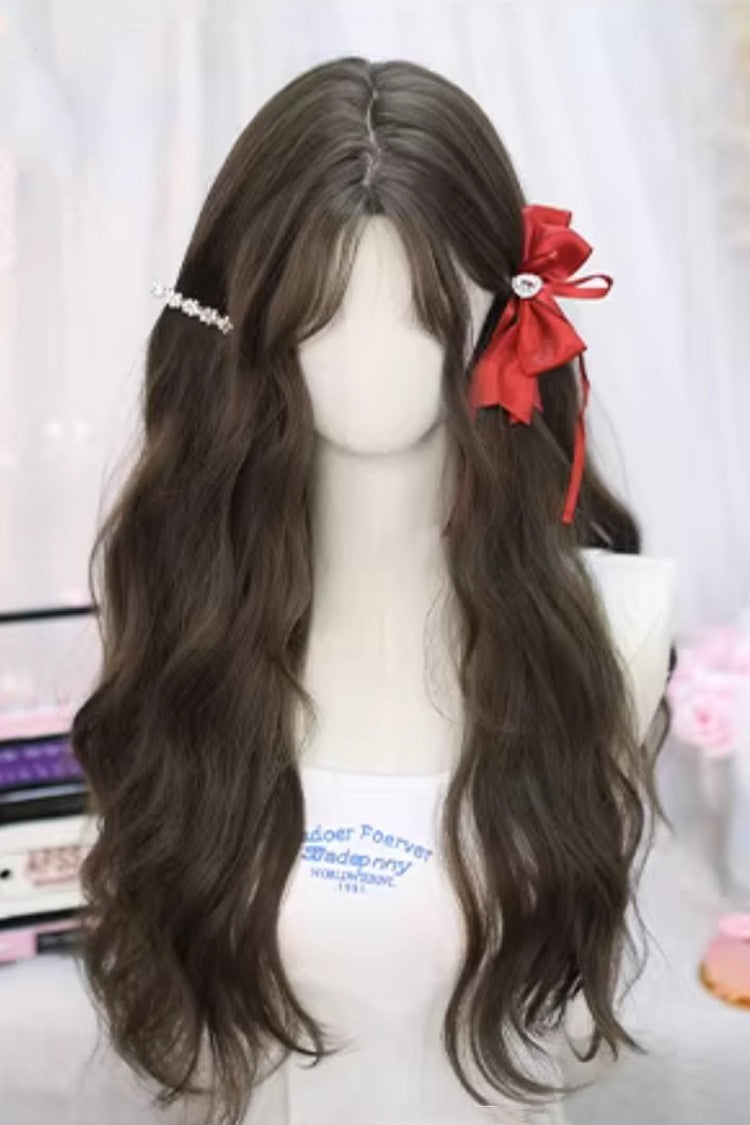 Soft Wavy Chestnut Brown Center-Part Long Wig with Fluffy Texture