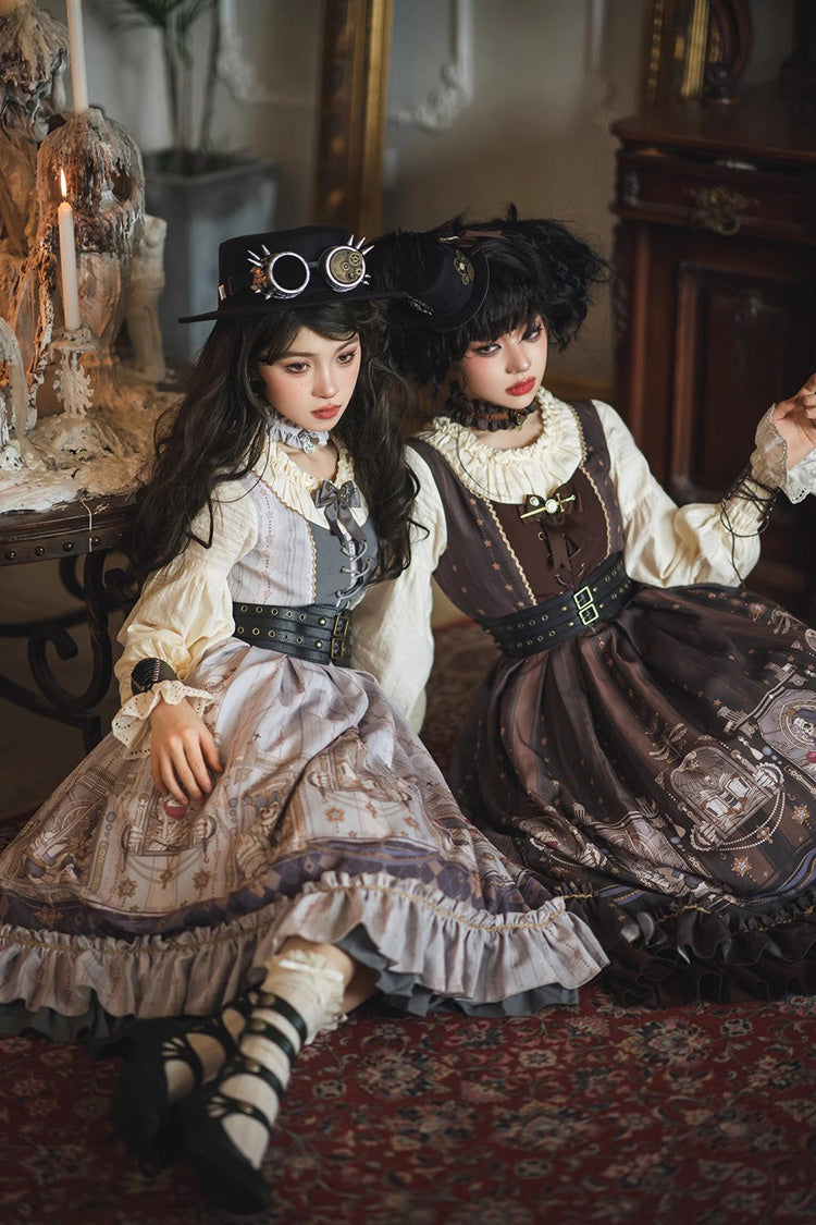 Demon Print Lantern Sleeve Dress with Ruffles - Elegant