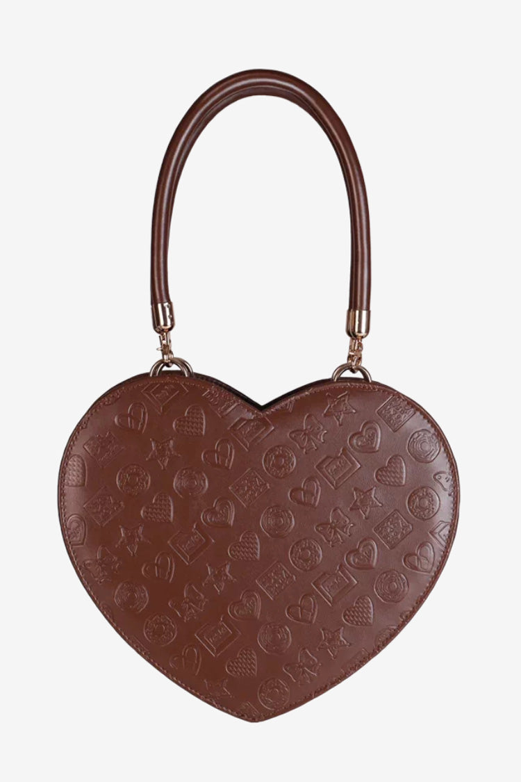 Heart-Embossed Sweet Lolita Handbag in Coffee