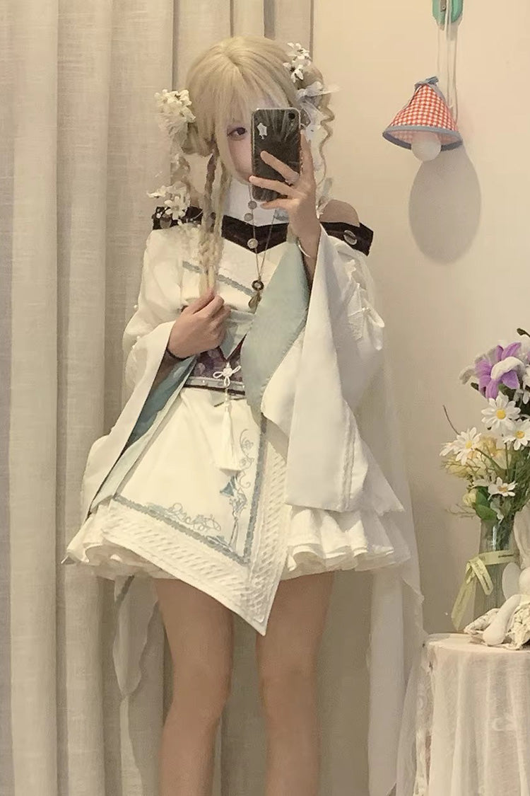 Long Sleeves Ruffled Embroidered Asymmetric Chinese Style Gothic Lolita Dress - Dragon’s Breath Valley