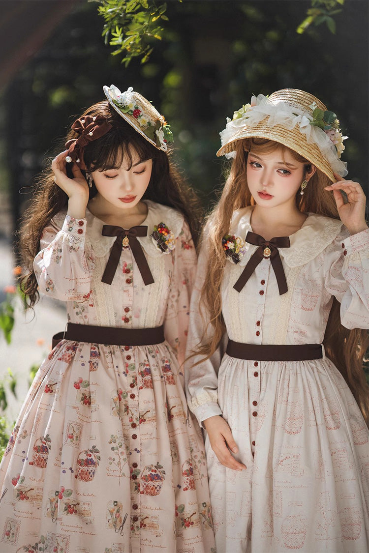 Lantern Sleeve OP Dress with Floral Print - Sweet Lolita