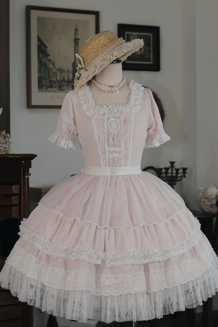 Vintage Ball Lolita Dress with Pearl Detail & Square Collar