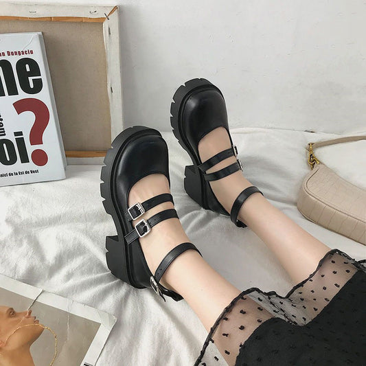 Obsidian Shiny Buckle Platform Lolita Footwear