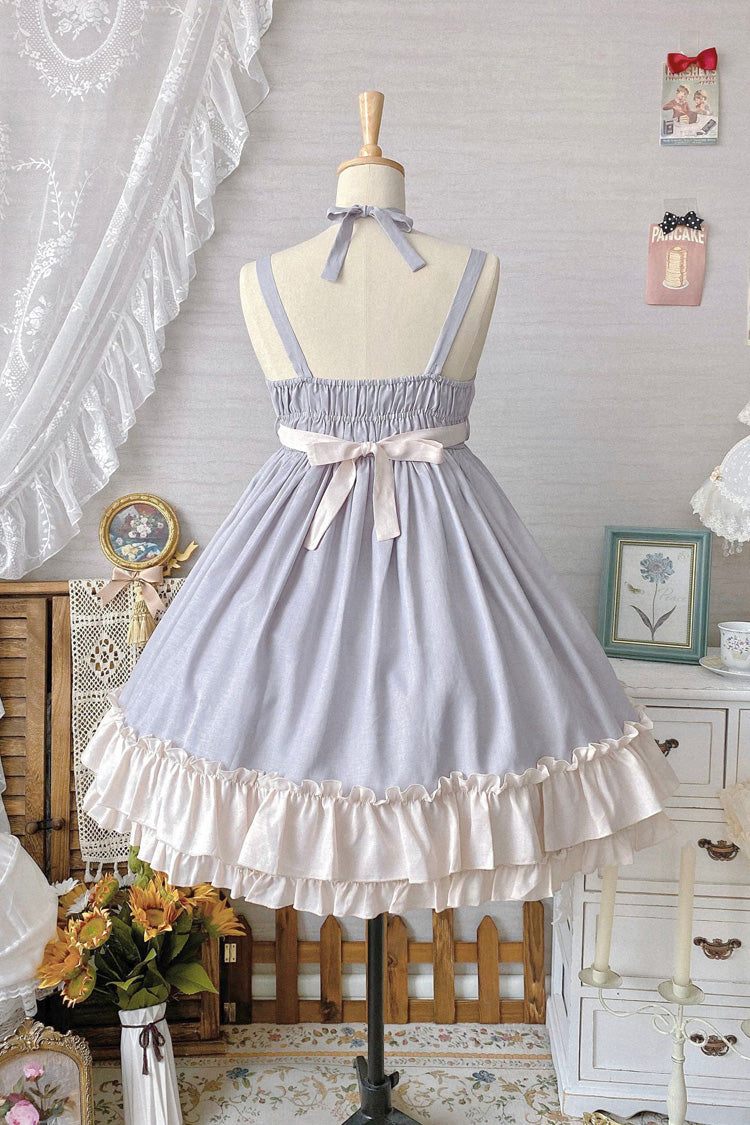 Sweet Lolita JSK Dress with Asymmetric Ruffle, High Waist, Grey Monet Estate
