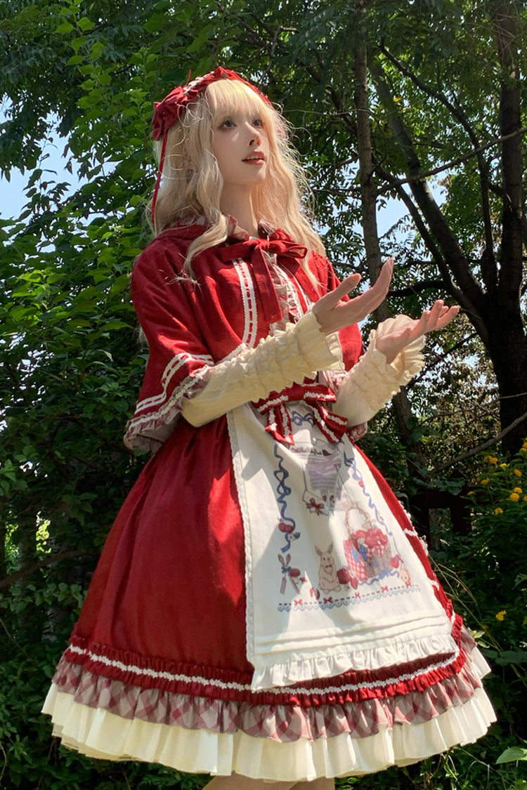 Wine Red Little Red Riding Hood Ruffle Bow Sweet Lolita Jsk Dress