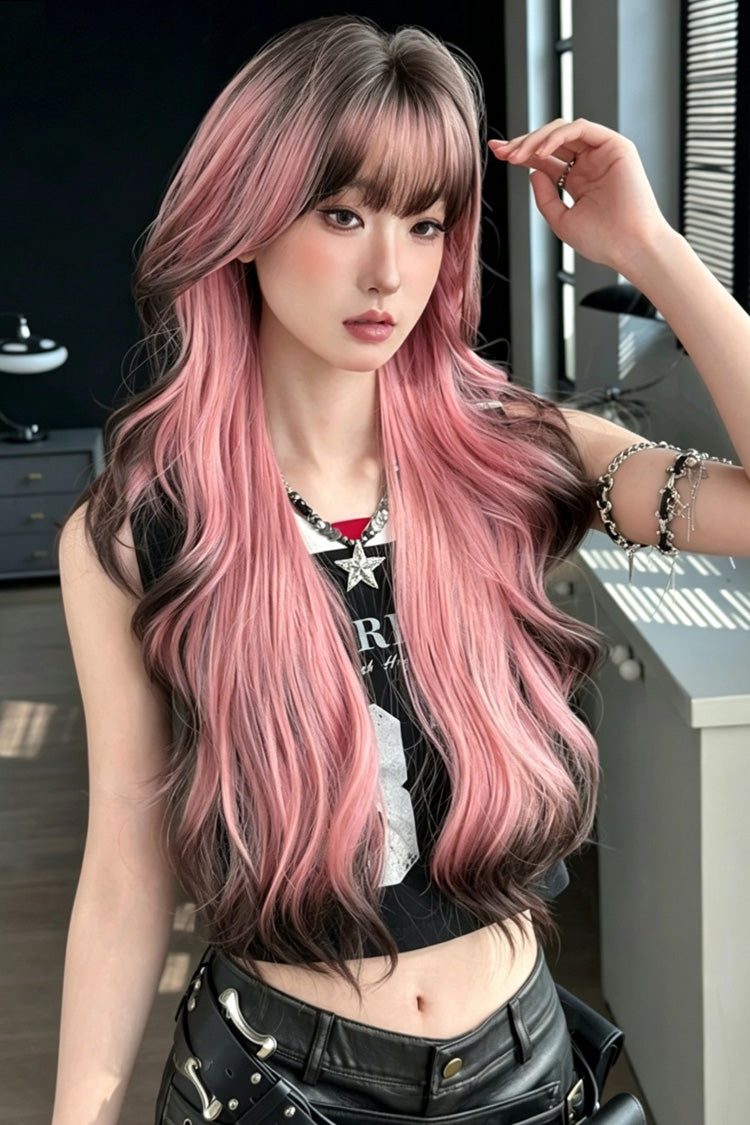 Y2K Harajuku Ombre Long Wig with Full Bangs, Loose Waves, 2 Shades