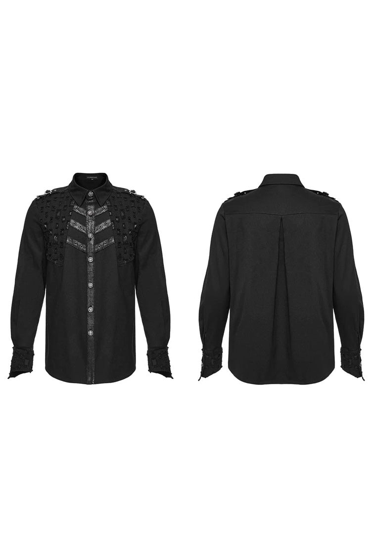 Steampunk Blouse with Stitched Holes & Cutout Design for Men
