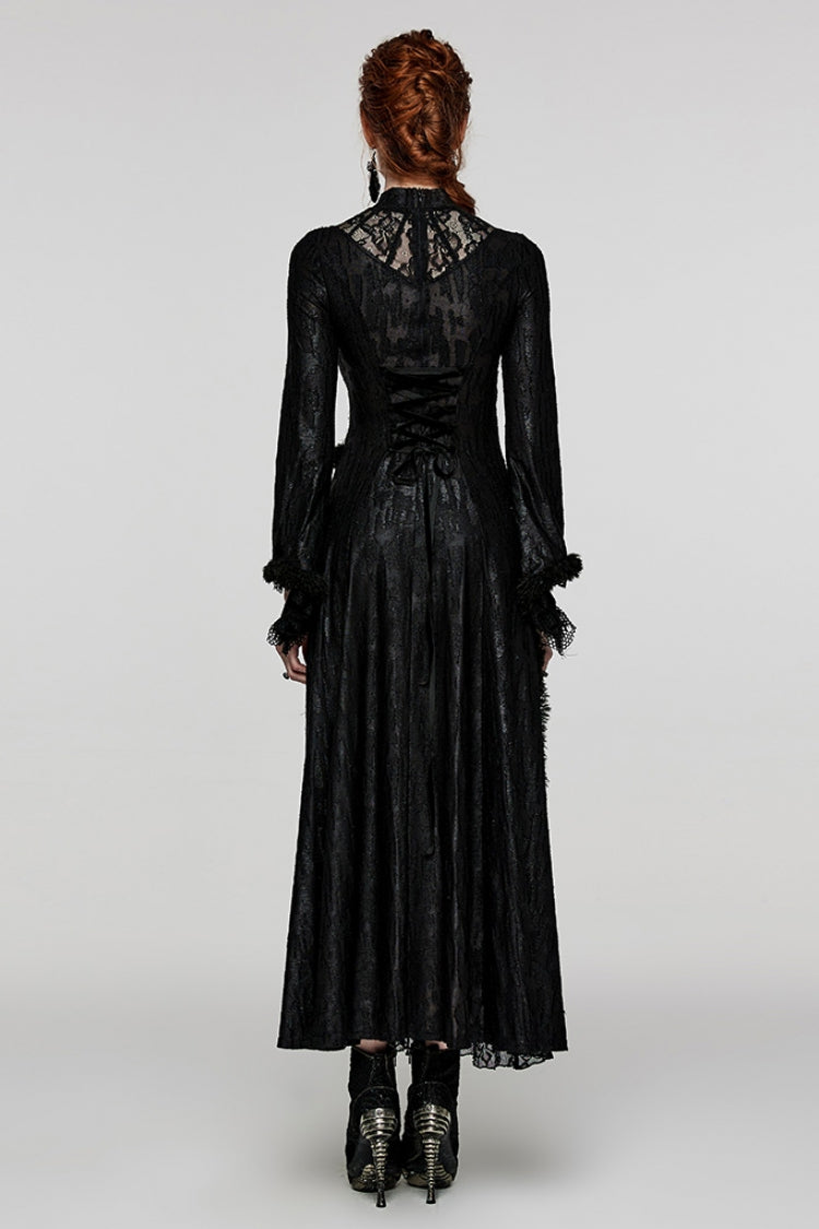 Ebony Long Bell Sleeves Cutout Stitching Lace Mesh Gothic Gown