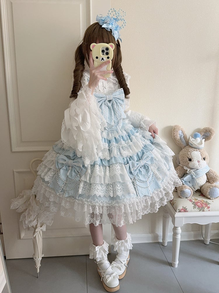 Tiered Skirt Hanayome Bows Dress Decoration Lolita Blue Big