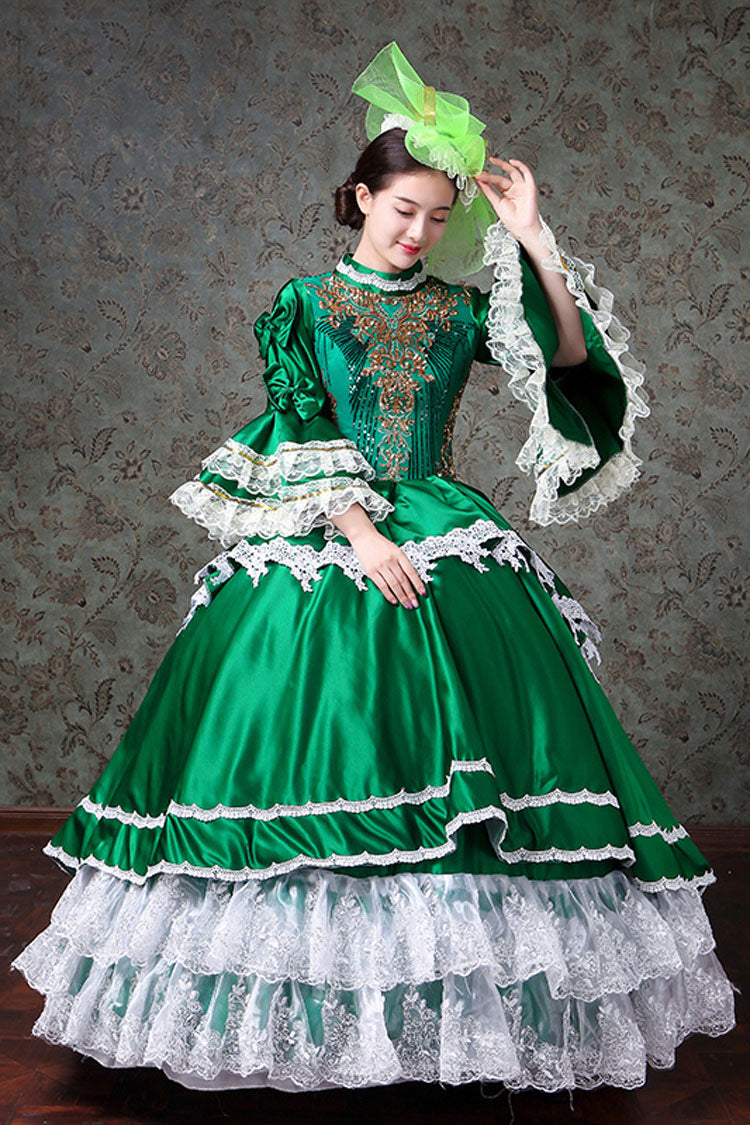 Lace Embroidery Victorian Gown - Multi-Layer Trumpet Sleeves