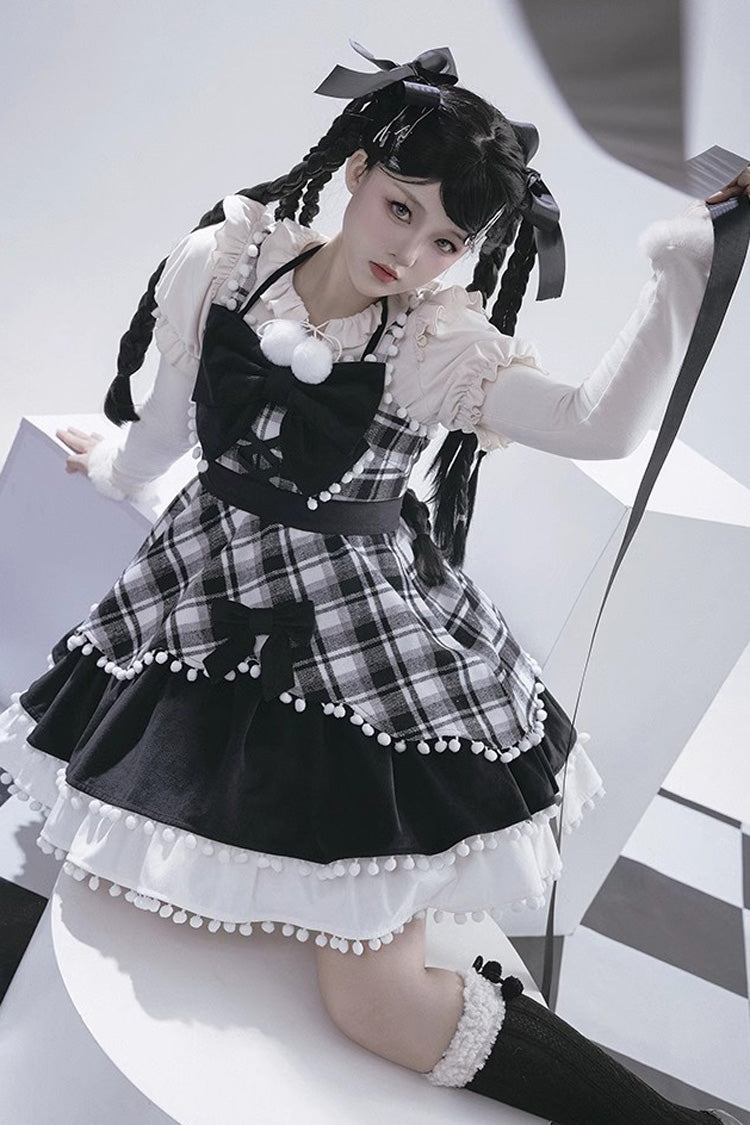 Autumn Winter Multi-Layer Ruffle JSK Dress with Bow