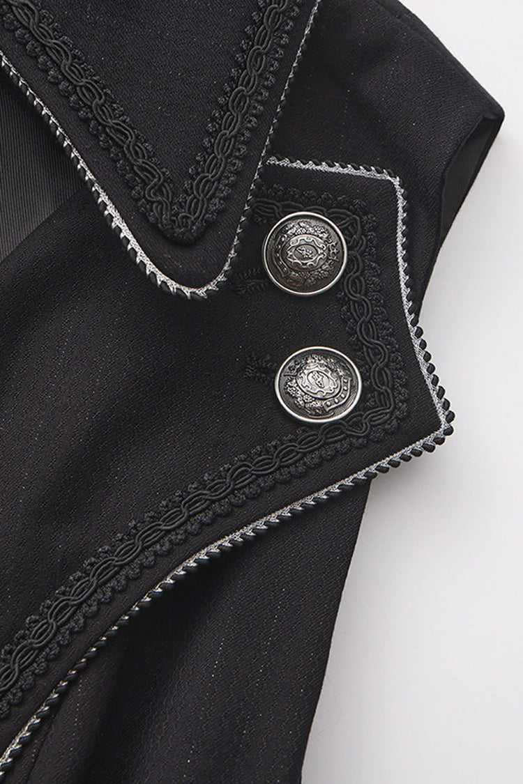 Noir Lapel Collar Sleeveless Open-Front Zippered Vintage Prince Long Coat - The Mystery of Silence