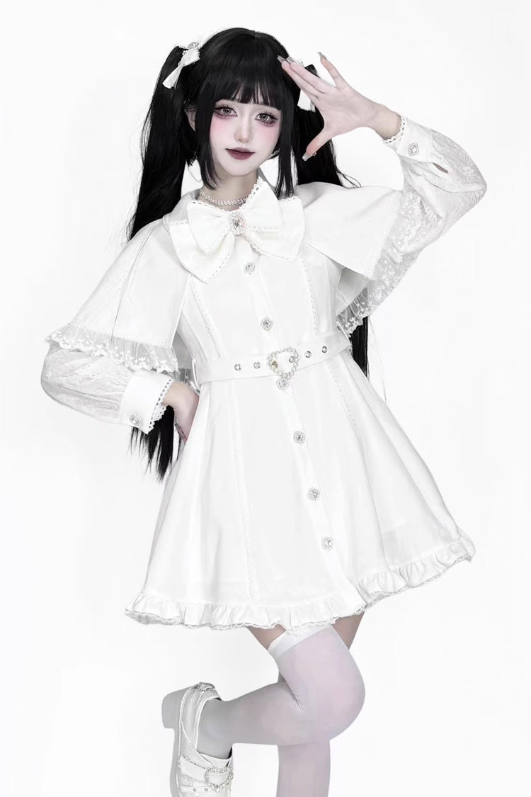 Ivory Detachable Cape Ruffled Lace Dark Elegant Dress