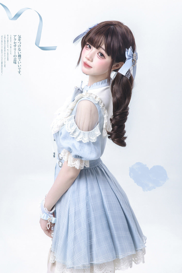 Short-Sleeve Plaid Ruffled Lace Jirai Kei Japanese Lolita Dress