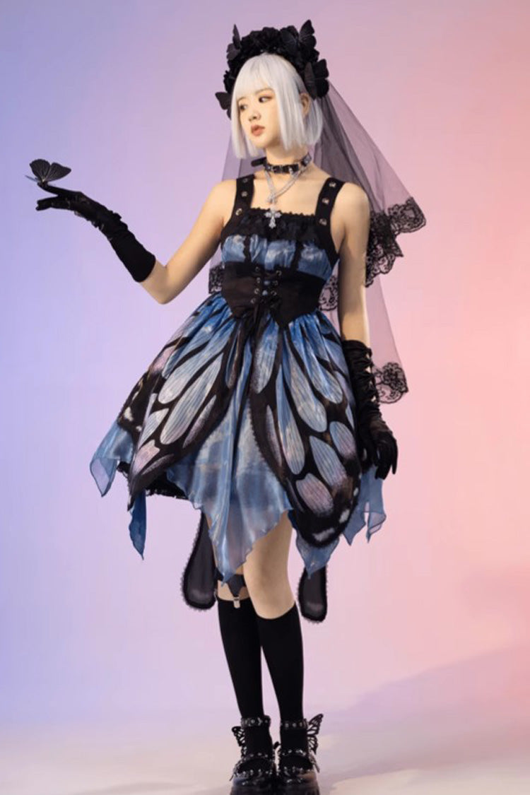 Butterfly Print Sleeveless Dress - Gothic Punk Lolita