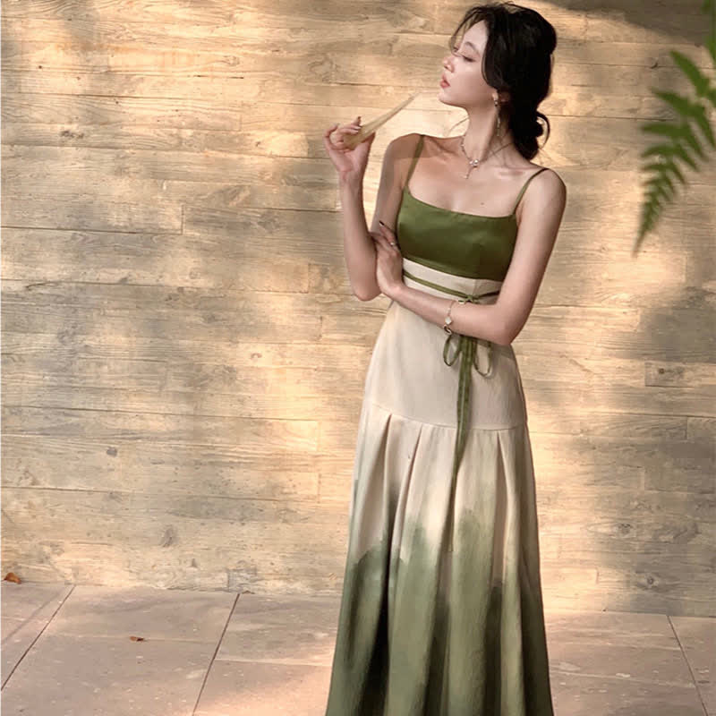 Spring Green Loose Lapel Shirt Vintage Print Slip Dress MK Kawaii Store Spring Green Loose Lapel Shirt Vintage Print Slip Dress MK Kawaii Store