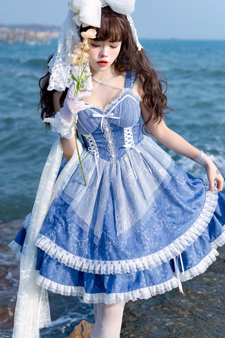 Blue Drawstring Pull-Up Hem Elegant Sweet Dress