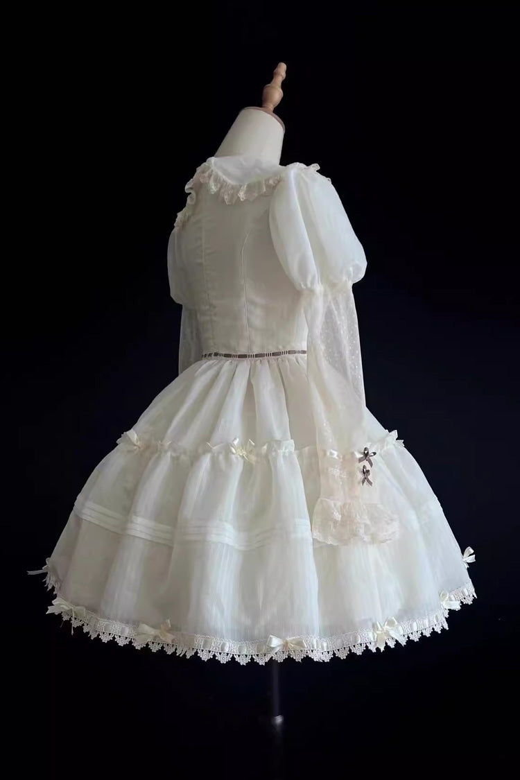 Ivory Sweet Princess Lolita Dress with Hollow Pattern and Long Sleeves