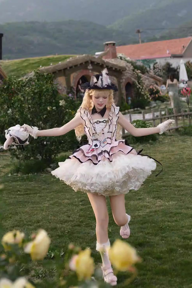 Square Collar Sleeveless Multi-Layered Ruffled Bow Lace Sweet Lolita Jsk Dress - Binky Bunny Magic