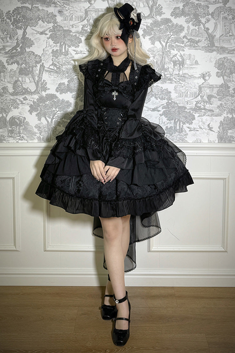 Solid Halterneck Ruffled Bowknot Drawstring Gothic Lolita Dress