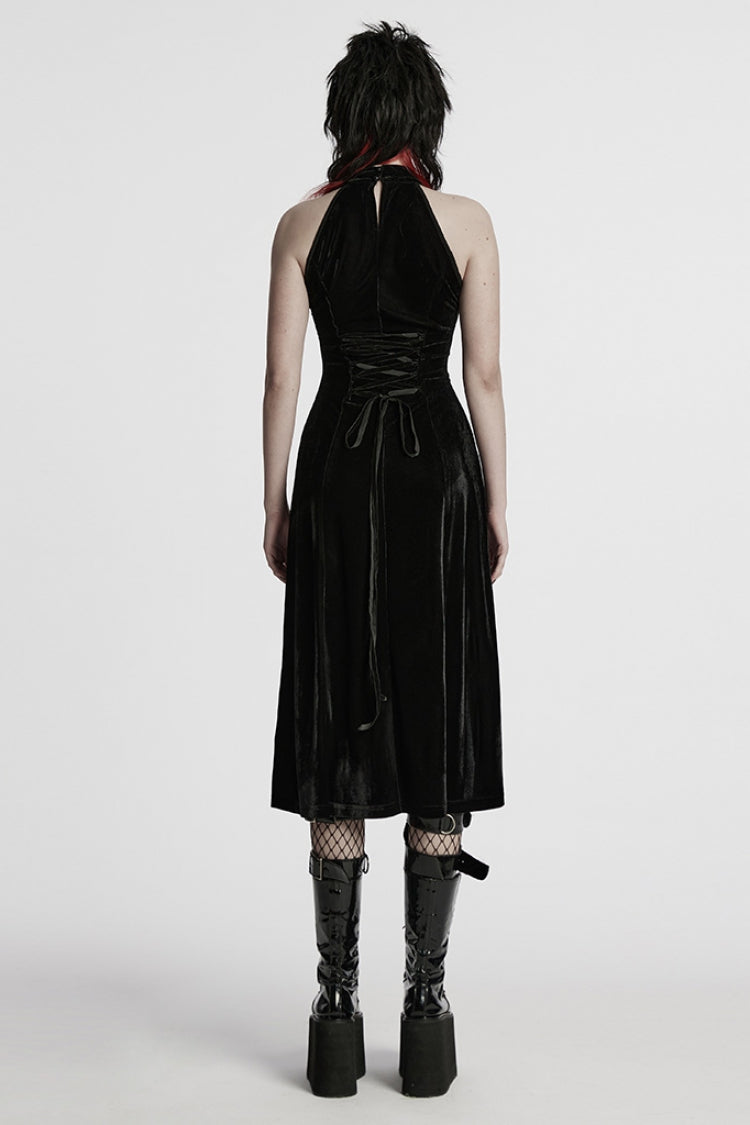 Ebony Halterneck Sleeveless Stitching Mesh Gothic Dress
