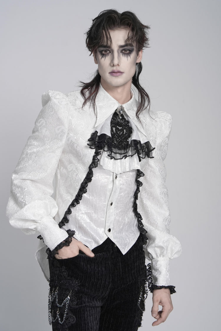 Ivory Palace Shirt for Men with Jacquard and Swallowtail Lace Details