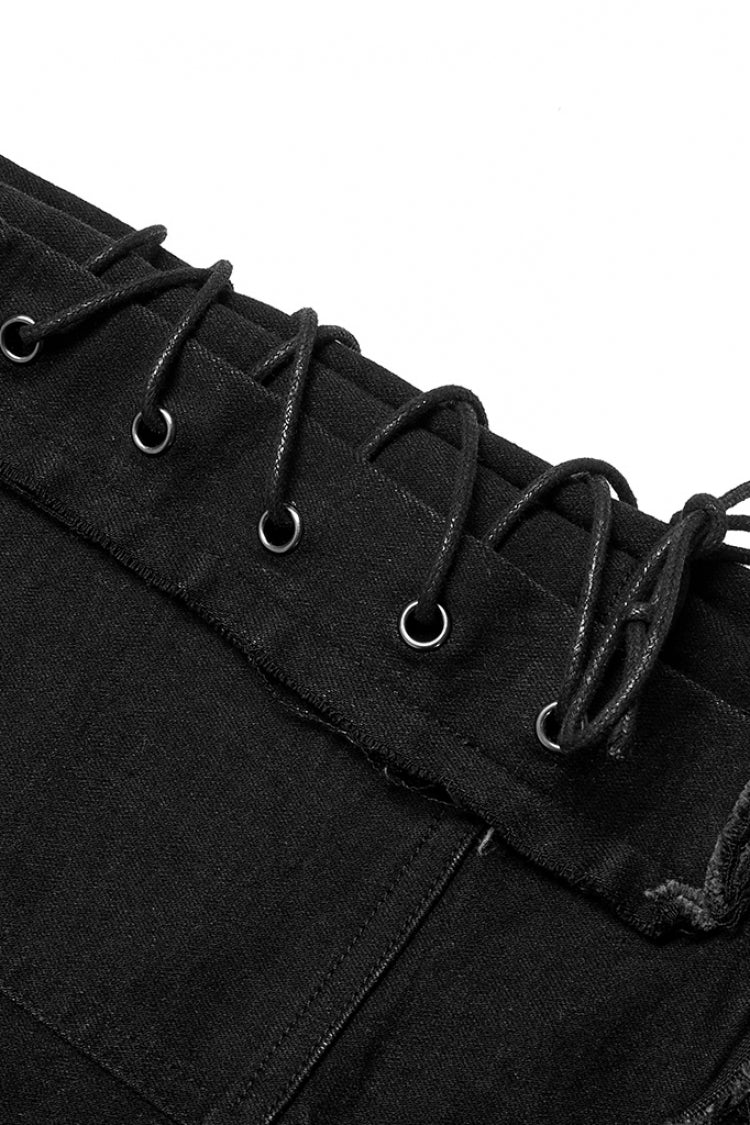 Men's Punk Pants with Hollow Lace-Up Ripped Design