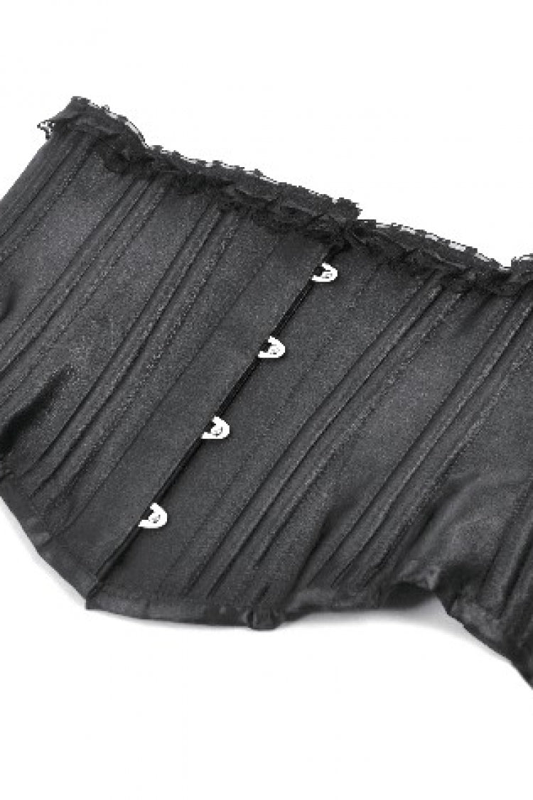 Matte Black Lace-Up Underbust Corset with Sheer Panels - Punk Style