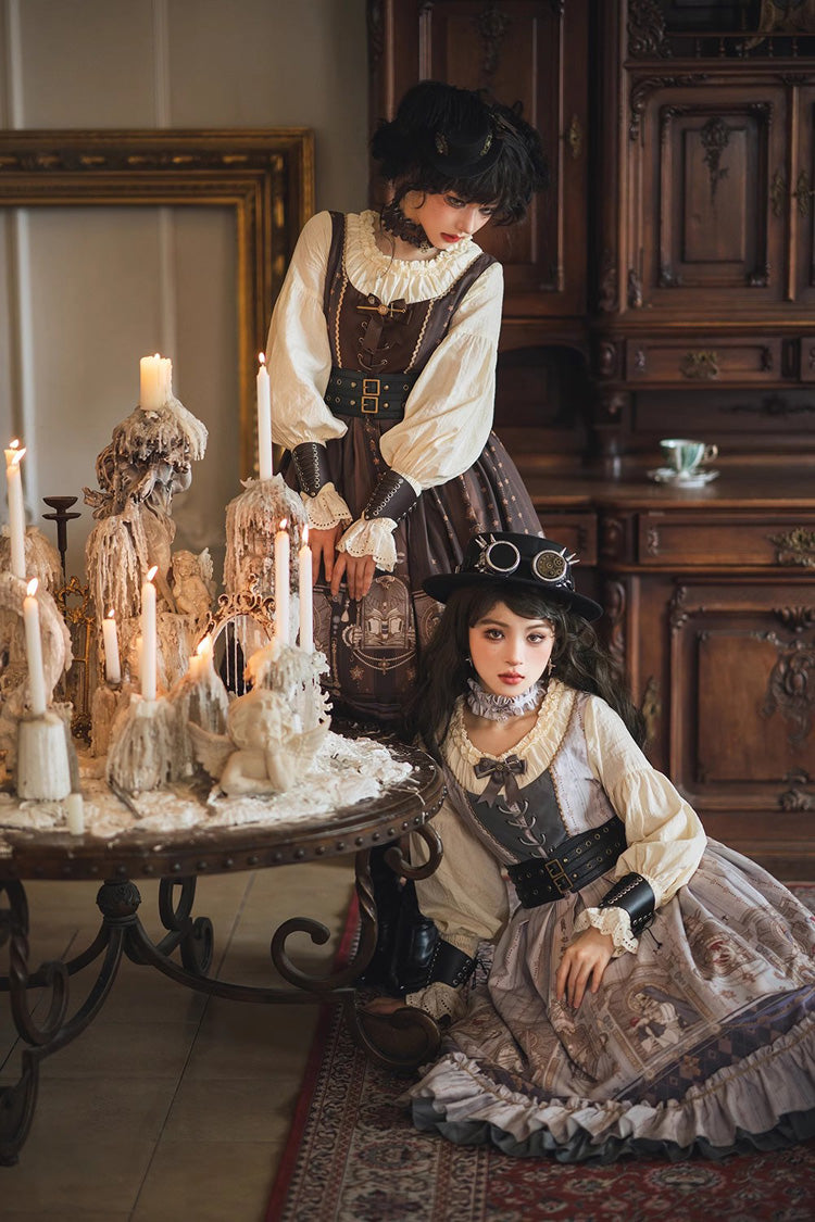 Demon Print Lantern Sleeve Dress with Ruffles - Elegant