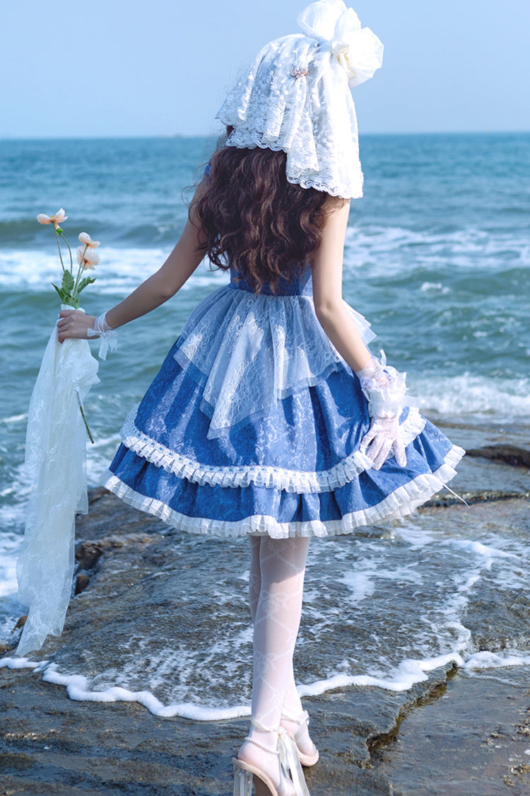 Blue Drawstring Pull-Up Hem Elegant Sweet Dress