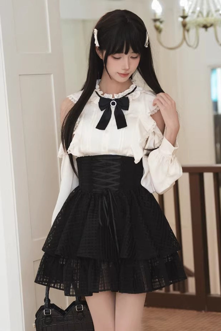Double-Layered Cut-Out Bow Lace-Up Classic Jirai Kei Skirt Set