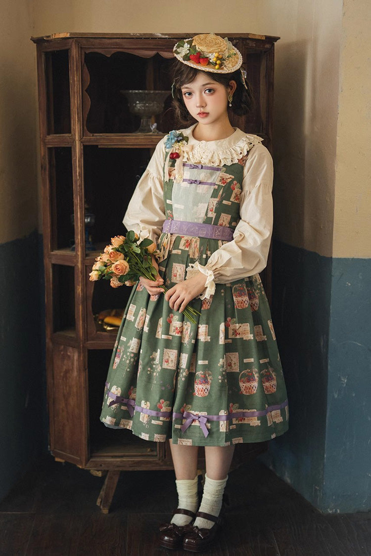Watercolor Print JSK Dress with Sweet Elegance - Forest