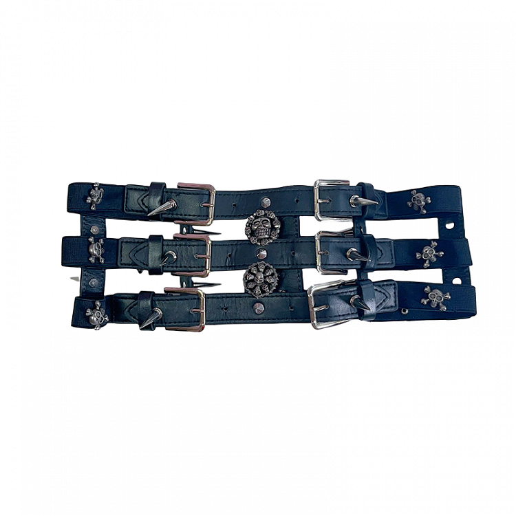 Black Studs Skeleton Layered Waist Belt