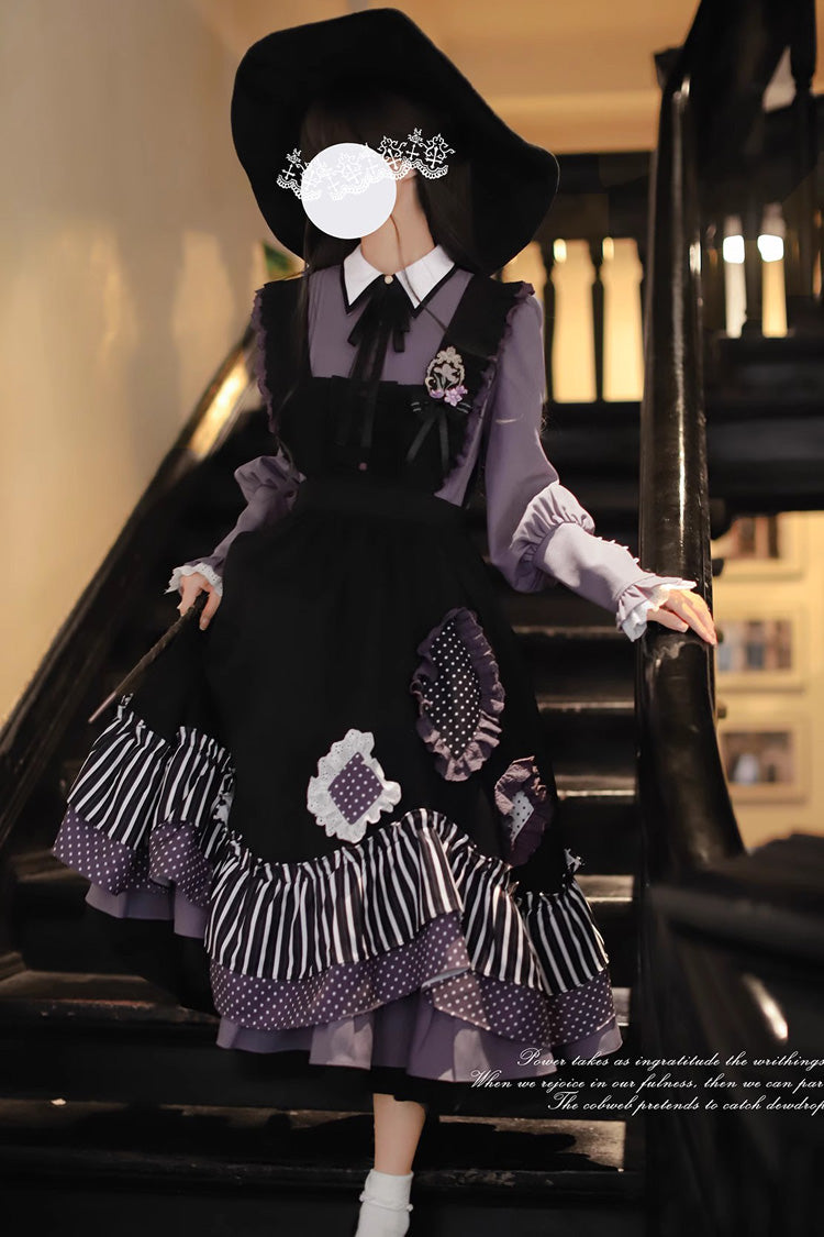 Noir Striped Double Layer Ruffle Bow Irregular JSK - Witch Academy