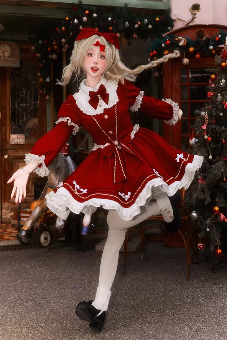 Long Sleeves Ruffled Bow Sweet Lolita Dress - Miss Flando of the New Year