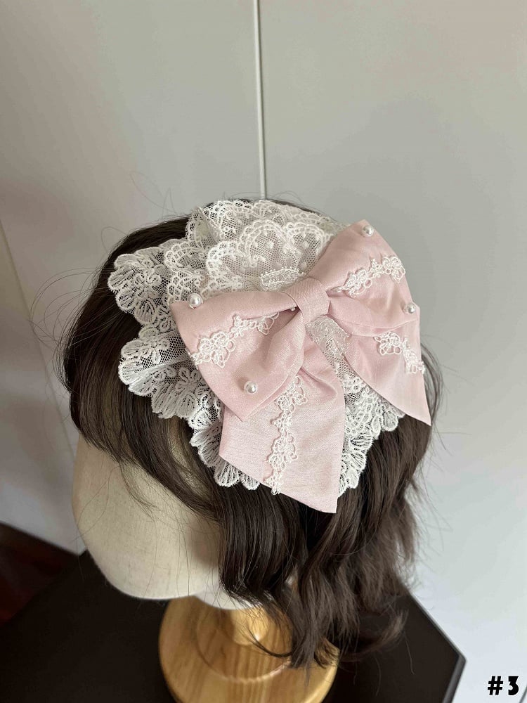 and Floral Pink Hairclip Bowknot White