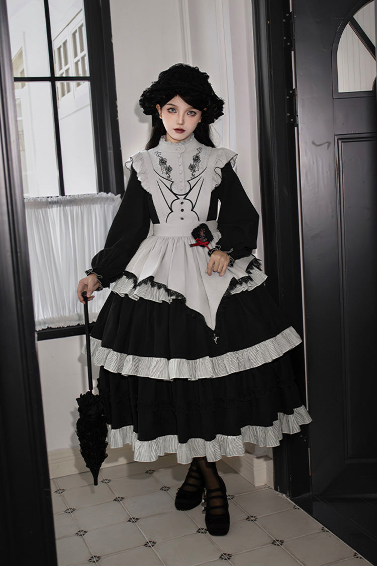 Gothic Ruffle Embroidered Long-Sleeve Dress in 2 Colors - Castle Night