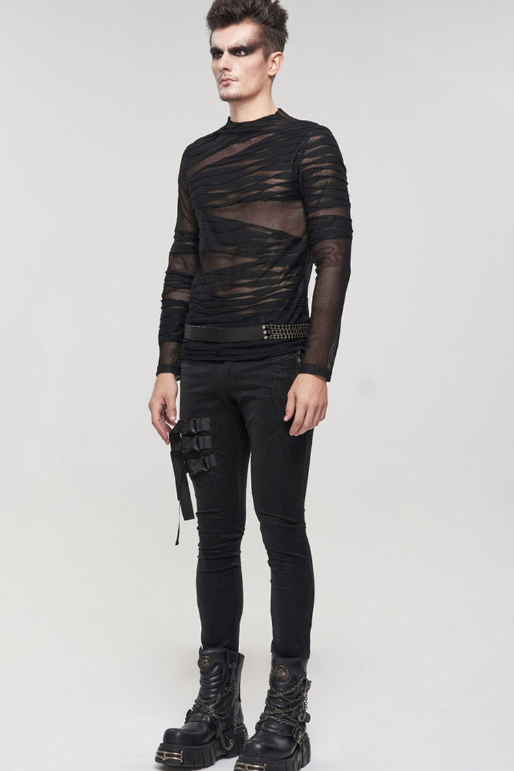 Gothic Net Yarn Sheer Perspective Bandage-Style Men's Pullover
