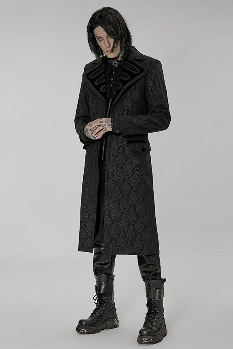 Woven Print Punk Overcoat with Oversized Collar for Men