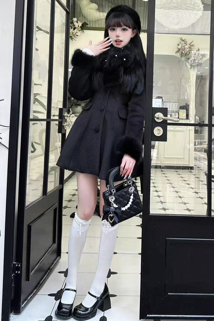 First Love Faux Fur Trimmed Wool Sweet Lolita Winter Coat for Autumn and Cold Seasons