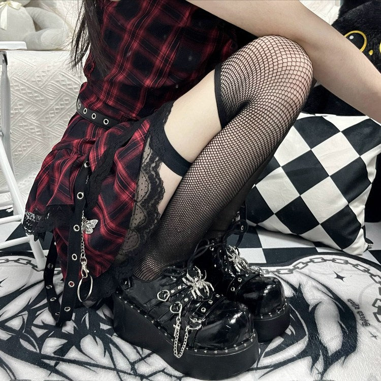 Spider Design Platform Shoes with Chains - Gothic Punk Style