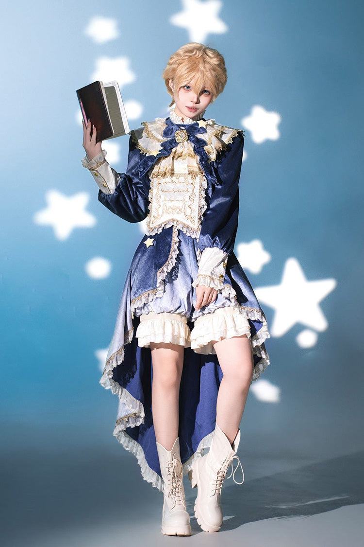 Long Sleeves Ombre Ruffled Bow Ouji Gothic Lolita Swallowtail Dress Shorts Set